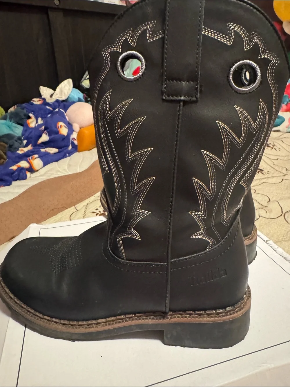 Kids Black Pull-On Western Boots